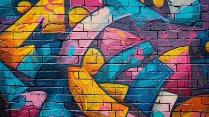 Abstract colorful Graffiti on brick wall.