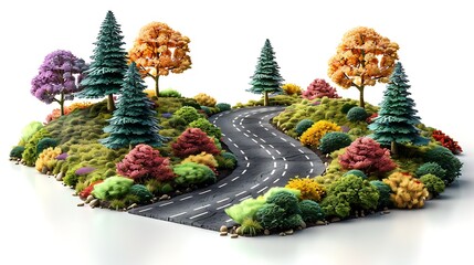 Fototapeta premium Colorful Nature Landscape with Twisting Road Through Vibrant Foliage