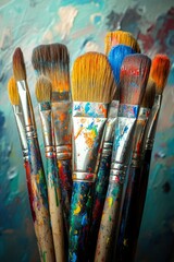 Fototapeta premium Colorful Paintbrushes Displayed Against Artistic Background