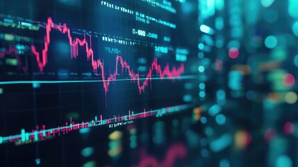 Digital visualizations display fluctuating stock market data with bright colors, reflecting the energy of modern trading activities