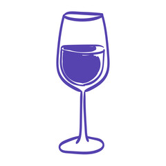 Glass of wine hand drawn sketch Illustration. Line drawing of glass of red wine in simple linear style. Alcohol and cocktail drink menu element icon. Doodle sketch ink vector illustration.