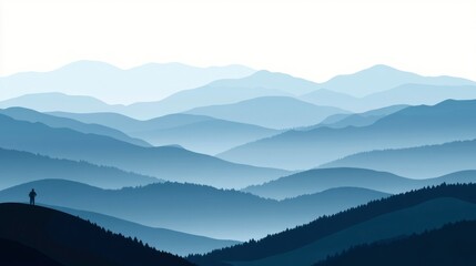 Obraz premium Solitary Figure Gazing Over Misty Blue Mountains