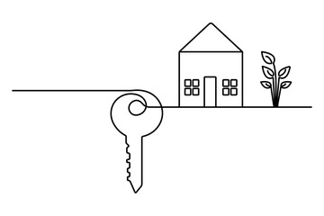 House continuous one line art drawing of white background 