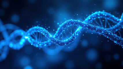 3D rendering of a semaglutide molecule with glowing blue elements.