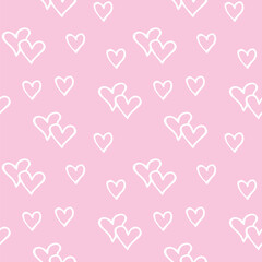 Pink seamless abstract pattern of small contour hearts. Hand drawn doodle background, texture for textile, wrapping paper, Valentine's day, romantic design