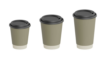 Beige disposable paper cup with black lid mockup template isolated on Transparency Background coffee tea hot drinks to go takeaway mug branding presentation realistic 3d rendering