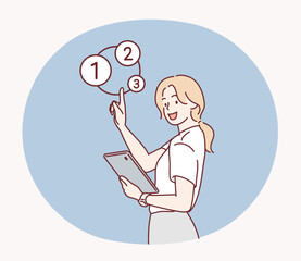 The businesswoman talks about the importance of prioritization. Hand drawn style vector design illustrations.