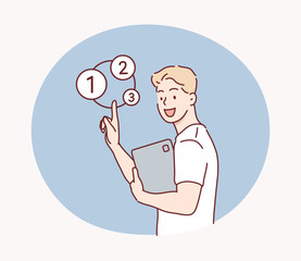 The businessman talks about the importance of prioritization. Hand drawn style vector design illustrations.