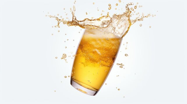 A frothy splash of golden beer erupting from a tall glass, capturing the effervescence and refreshing nature of the drink, isolated on a transparent background