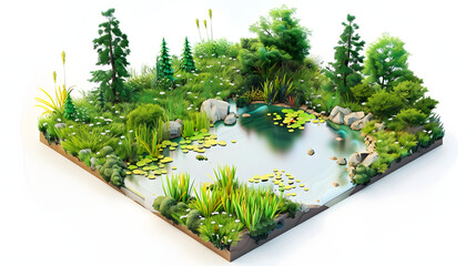 Fototapeta premium Swamp landscape isometric Cartoon 3D