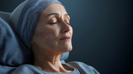 A serene woman with a headscarf rests peacefully, suggesting themes of resilience and hope.