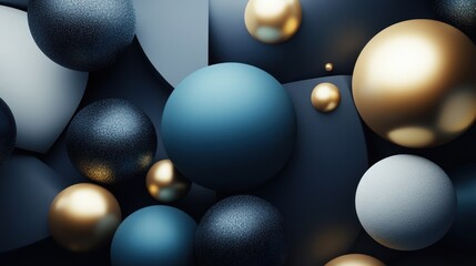 Abstract Sphere Composition: A Symphony of Blue, Gold, and Gray Spheres