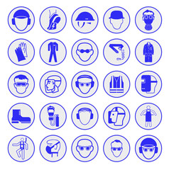 Mandatory signs in production. Used for industrial purposes.