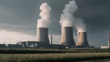 Large Nuclear Power Plant Industrial Area with a cinematic feel