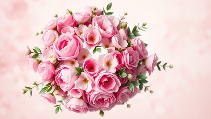 Fototapeta premium A Delicate Cluster of Pink Roses in Full Bloom, a Symbol of Elegance and Love