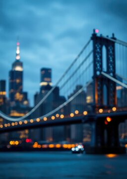 Fototapeta bokeh blue of  New york city - defocused lights of the brooklyn bridge and lower manhattan skyline  abstract bokeh light background bright