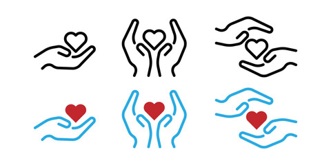 Vector illustration of heart in hand  icon set isolated on transparent background