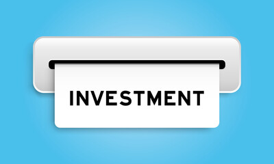 White coupon banner with word investment from machine on blue color background