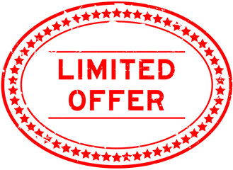 Grunge red word oval rubber seal stamp limited offer on white background