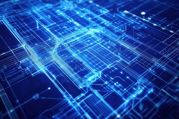 Abstract Blue Digital Circuitry Network Design