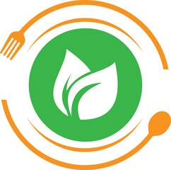 eco icon  Food restaurant logo Vegetarian cafe logo design template. Vegan restaurant logo concept. Organic cafe logo design food healthy logo icon vector template