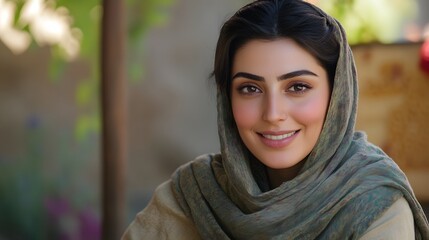 A smiling woman in traditional attire, showcasing cultural beauty and warmth.