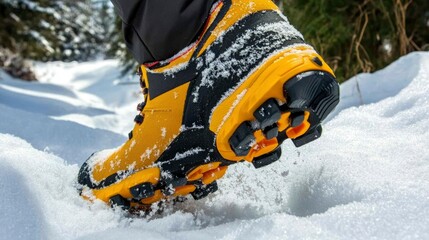 Yellow and Black Hiking Boot in Snow