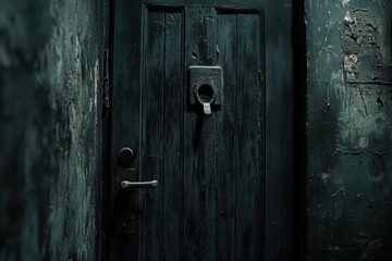 Dark Old Wooden Door in a Decaying Building