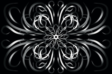Seamless black and white kaleidoscope gradient floral art pattern of batik woven ethnic ornament for background sticker wallpaper advertising or clothing. Vector Illustration.