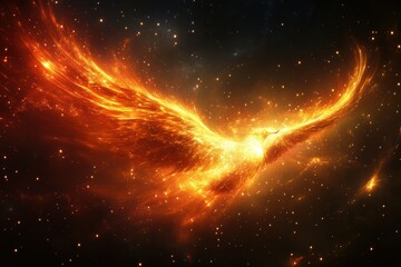 Obraz premium Fiery Phoenix Rising in Cosmic Nebula
