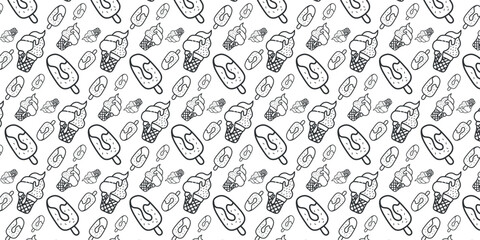 Doodle ice cream background. Seamless ice cream pattern in doodle style. Vector illustration.