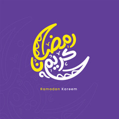 Obraz premium Ramadan Kareem greeting card with cute arabic calligraphy means Holy Ramadan vector illustration