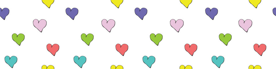 Vector seamless abstract pattern with multicolored hearts in doodle flat style. Hand drawn texture for wrapping paper, Valentine's Day, romantic design