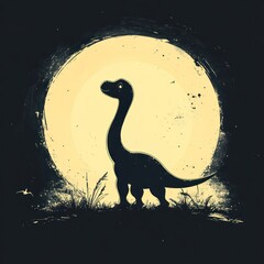 Cute dinosaur silhouette against a large moon.