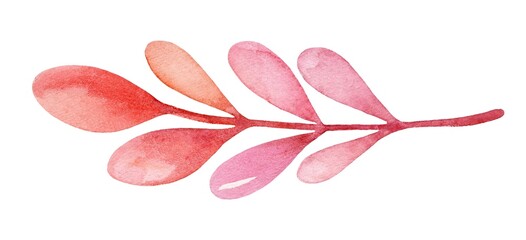 Delicate watercolor painting of a pink leaf branch showcasing soft gradients and natural beauty