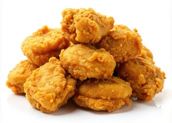 Juicy, golden-brown chicken nuggets, isolated; a high-resolution food photograph showcasing restaurant-quality fast food.