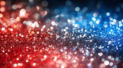 Abstract red, white, and blue glittering background with sparkling accents, featuring a vibrant fireworks border. Ideal for party invites, July 4th celebrations,