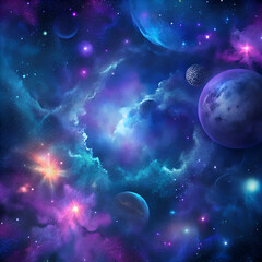 Fototapeta premium A Colorful Nebula With Planets and Stars in the Galaxy.