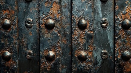 Fototapeta premium Close-up of a rusty metal surface with rivets.
