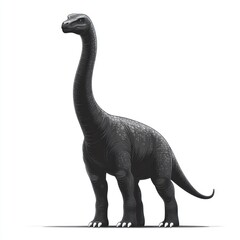 Obraz premium A grayscale illustration of a long-necked dinosaur, standing on a white background.