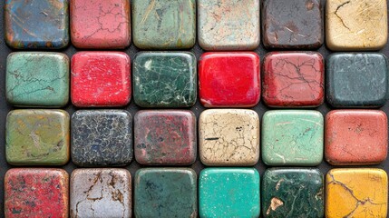 Fototapeta premium Colorful Polished Stone Tiles Arranged In Grid Pattern