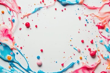 Fototapeta premium Colorful Paint Splashes and Beads Form a Frame