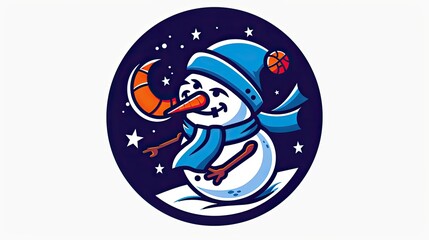 a cartoon snowman playing basketball