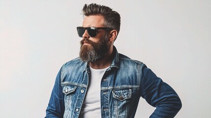 Obraz premium Charismatic Man with Stylish Beard and Sunglasses in Portrait Style