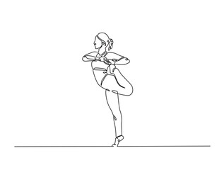 Continuous one line drawing of female character in yoga pose. woman doing yoga exercise in single line draw vector illustration. Editable line vector.