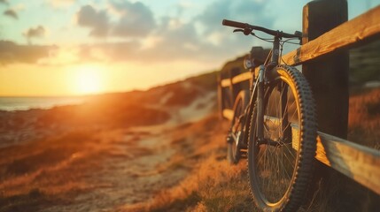 Mountain Bike at Sunset by the Ocean