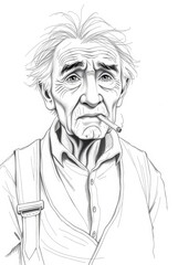 Colorful old man with cigarette in rough outfit on light background