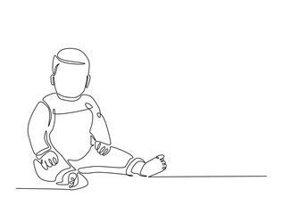 Continuous one line drawing of cute baby boy sitting. Cute toddler child in single line draw vector illustration. Editable line vector.