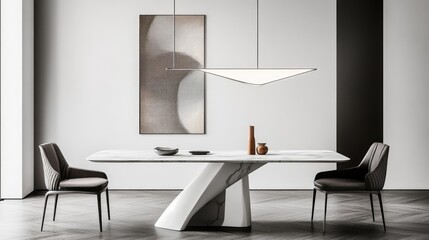Modern Dining Room Table Setting With Abstract Art