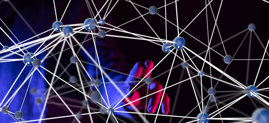Global network. Blockchain. 3D illustration. Neural networks and artificial intelligence. Abstract